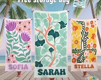 Gepersonaliseerde retro strandlaken, handdoek met mooi patroon, badhanddoeken met naam, zomerbenodigdheden, handdoek voor zwembadfeest, beste feestcadeaus, handdoek vakantie, vakantiereishanddoek
