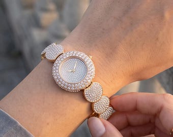 Bracelet Style Watch for Women | Elegant Crystal Quartz Dress Watch | Fashion Party Wristwatch Gift for Her