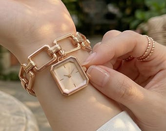 Women Square Dial Bracelet Watch | Minimalist Jewelry Style Wristwatch | Casual Fashion Gift for Her