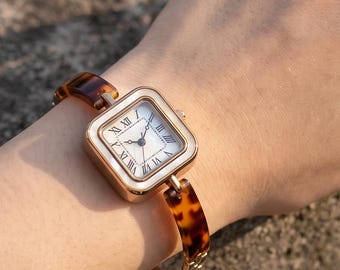 Vintage Inspired Square Watch | Gold Tone Quartz Bracelet, Band