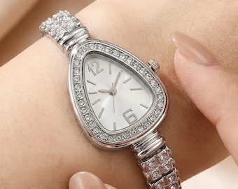 Reloj de pulsera con detalles de diamantes para mujer / Elegante reloj de vestir con diamantes de imitación / Regalo para ella