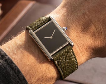 Men's Black Square Tank Watch | Minimalist Quartz Leather Strap Wristwatch