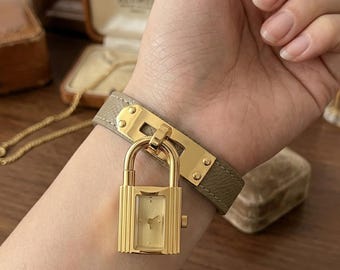 Lock Pendant Watch Leather Strap | Rectangle Dial Bracelet Accessory