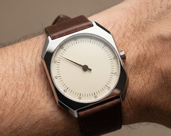 Men Single Hand Watch | Vintage Style Minimalist Wristwatch | Elegant Leather Strap Gift for Him