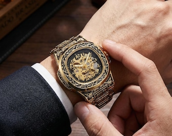 Men's Skeleton Mechanical Watch | Stainless Steel Band, Vintage Style Dial