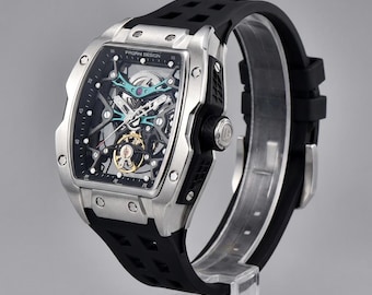 Reloj automático de acero inoxidable para hombre, elegante reloj mecánico con esfera esqueleto, reloj de pulsera informal resistente al agua, regalo