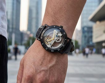 Men's Skeleton Automatic Watch | Leather Strap, Classic Style, Luminous Hands