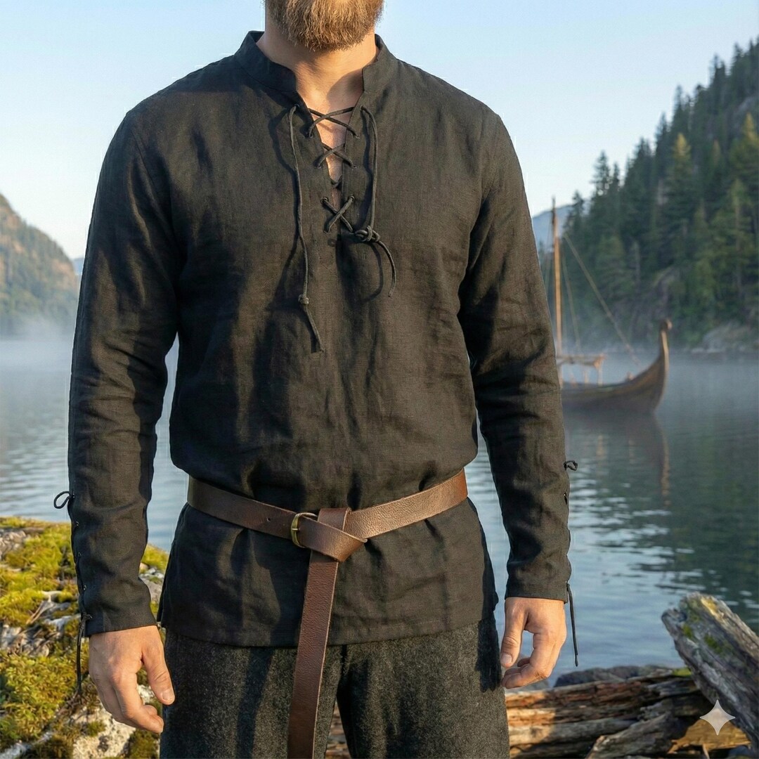 Viking Medieval Tunic for Men – Cosplay Costume Shirt With Lace-up ...