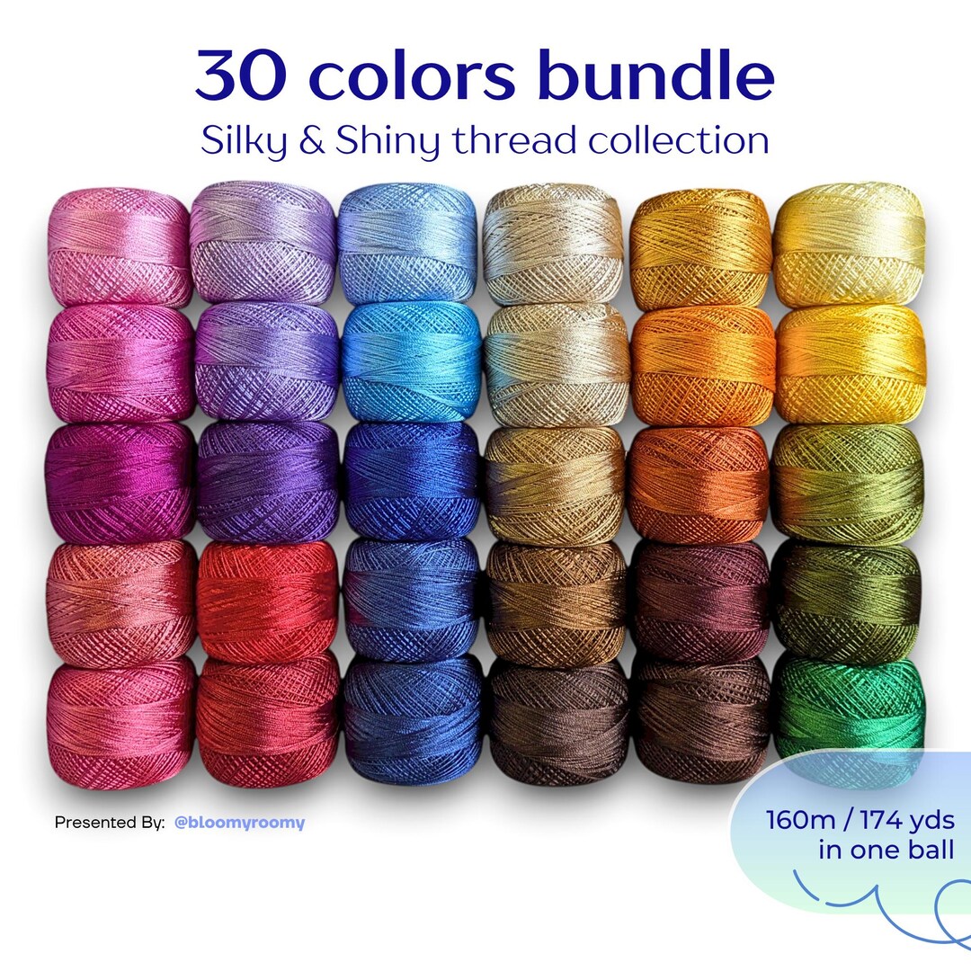 Silk Thread Bundle 30 Popular Colors - Shiny Polyester Thread for DIY ...