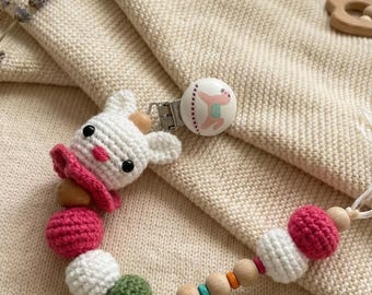Attache-suce au crochet 25 cm / 9,8 pouces - Accessoire pour bébé fait main en coton bio - Cadeau pratique