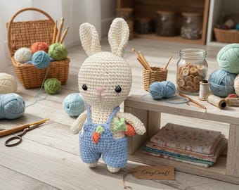 Poupée lapin au crochet, 21 cm / 8,3 po. - Peluche amigurumi faite main - Cadeau pour bébé