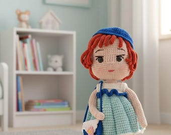 Poupée au crochet 33 cm / 13 pouces - Amigurumi fait main en coton bio - Cadeau de naissance