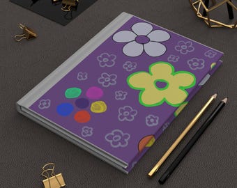 Carnet à couverture rigide floral violet - Carnet de notes esthétiques - Cadeau pour elle
