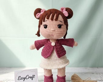 Poupée fille au crochet - Peluche Amigurumi faite main - Cadeau déco pour chambre d'enfant