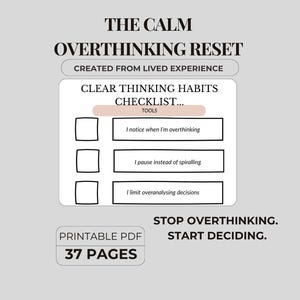 Overthinking Reset Workbook, Decision Making Journal, Mental Clarity (PDF)