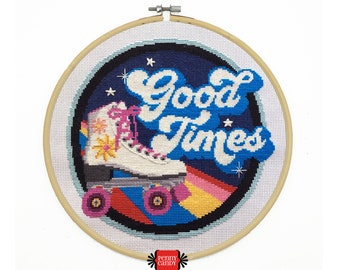 GOOD TIMES Roll Cross Stitch Pattern (Digital PDF Download) ~ Rollerskate | Roller Skate | Skating | Needlework