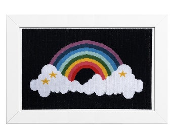 80's RAINBOW Needlepoint Cross Stitch Pattern (Digital PDF Download) ~ Cushion Pillow Cover