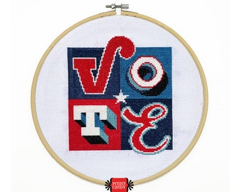 VOTE Cross Stitch Pattern (Digital PDF Download) ~ Election | Voting Rights | Counted | Political | Charity