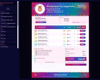 Kids Invoice HTML Bundle | Toy Shop, School Landing Pages, Planner (PDF Export)