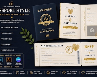 Passport Wedding Invitation Suite | Destination Travel Theme (Digital Download)