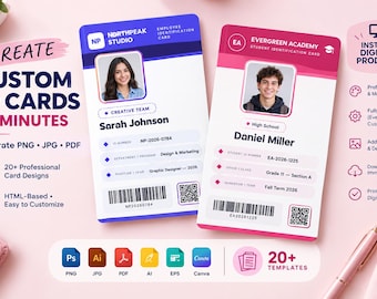 Custom ID Card Template | Editable Employee Badge, Student ID (Digital Download)