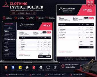 Clothing Boutique Invoice Planner Calendar | HTML Bundle (PDF Export)