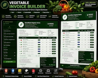 Fruit Vegetable Invoice HTML Bundle | Grocery Landing Page Planner (PDF Export)