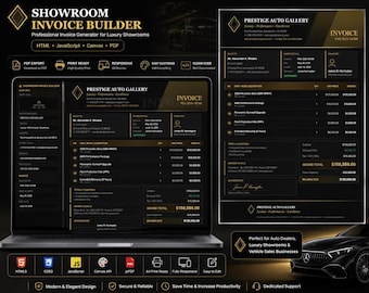 Auto Showroom Invoice Template HTML Bundle | Planner, Calendar, Service Receipt (PDF Export)