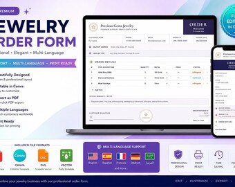 Jewelry Order Form Template, HTML App, Canva, SVG (Multi-Language)