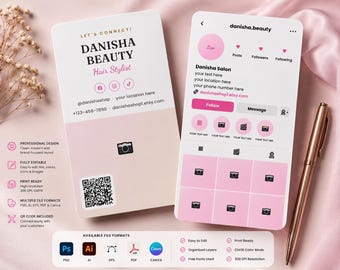 Instagram Business Card Template | Beauty Salon Social Media Card (HTML App, Canva, PDF)