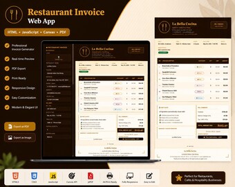 Restaurant Invoice Template HTML | Dessert Cafe Receipt | Coffee