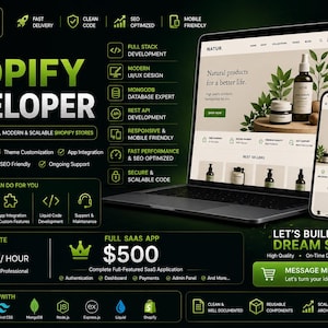 Shopify Developer Service | Custom Store Theme Liquid Code App Integration | SEO Speed Optimization | Shopify SaaS Store Setup Expert