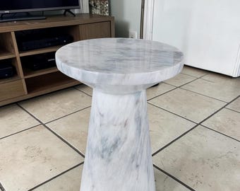 Natural Stone Round Pedestal Side Table | Modern Minimalist Accent Coffee Table