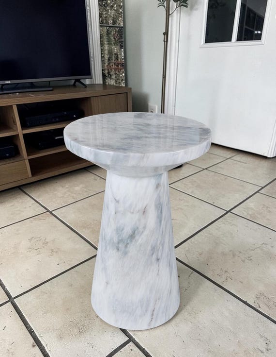 Natural Stone Pedestal Side Table | Round Marble Stand | Modern Minimalist Accent Coffee Table