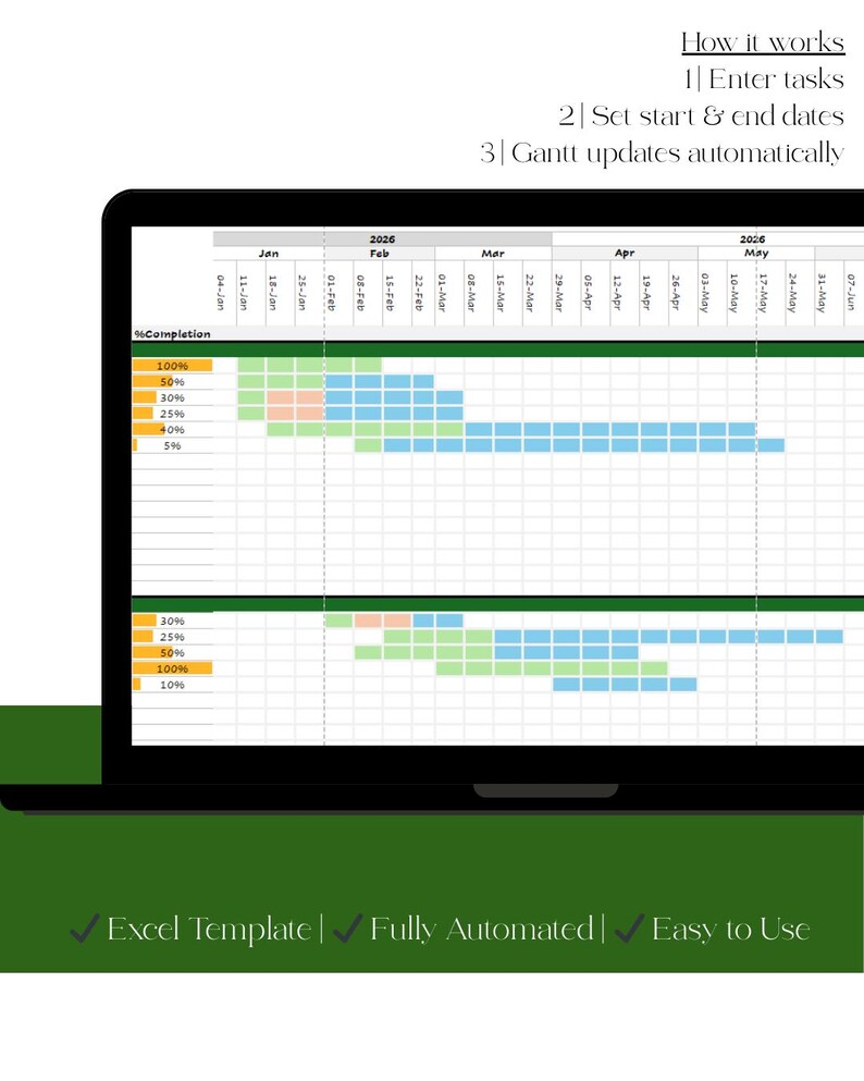 Project Gantt Chart | Project Planner Spreadsheet | Task & Timeline ...