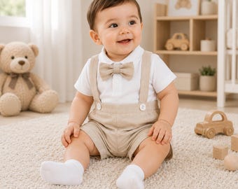 Conjunto estilo pelele para bebé niño, conjunto de bautizo, conjunto de tres piezas para bebé niño, atuendo formal para bebé para ocasiones especiales, regalo para bebé