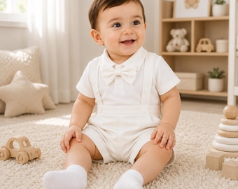 Strampler, Strampler, Strampler für Baby, dreiteiliges Set für Baby, formelles Outfit für Jungen, Tauf Outfit Set, weißer Strampler für Baby
