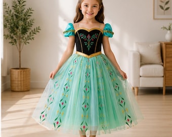 Vestido de princesa Anna para niñas, vestido de princesa verde para niñas, vestido para fiesta de cumpleaños, disfraz elegante para niñas, disfraz de cosplay.