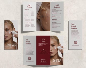 Plantilla de folleto tríptico para esteticista / Folleto de spa médico / Plantilla de cuidado de la piel / Plantilla de lista de precios de salón de belleza / Volante de esteticista