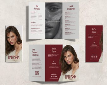 Plantilla de folleto tríptico para esteticista / Folleto de spa médico / Plantilla de cuidado de la piel / Plantilla de lista de precios de salón de belleza / Volante de esteticista