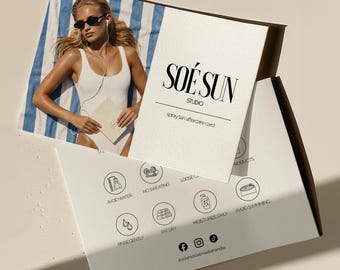 Plantilla de tarjeta de cuidados posteriores al bronceado con spray / Instrucciones de bronceado con spray / Tarjeta de cuidados editable en Canva / Plantilla para artistas de bronceado con spray / Descarga instantánea