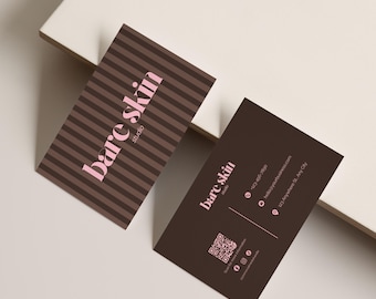 Plantilla de tarjeta de presentación para salón de belleza, spa médico, esteticista, marca de cuidado de la piel, moderna, editable en Canva, tarjeta personalizable de doble cara.