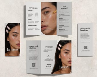Plantilla de folleto tríptico para esteticista / Folleto de spa médico / Plantilla de cuidado de la piel / Plantilla de lista de precios de salón de belleza / Volante de esteticista