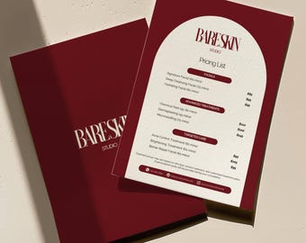 Plantilla de lista de precios / Lista de precios de esteticista Canva editable / imprimible Menú de servicios de salón de belleza y spa médico / Menú de spa y tratamientos faciales