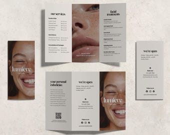 Plantilla de folleto tríptico para esteticista / Folleto de spa médico / Plantilla de cuidado de la piel / Plantilla de lista de precios de salón de belleza / Volante de esteticista