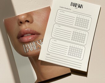 de Carte de routine de soin de la peau | Formulaire modifiable de suivi client esthéticienne | Modèle de toile de soin de soin du visage Med Spa