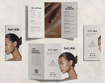 Plantilla de folleto tríptico para esteticista / Folleto de spa médico / Plantilla de cuidado de la piel / Plantilla de lista de precios de salón de belleza / Volante de esteticista