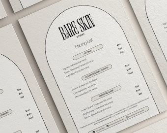 Price List Template | Esthetician Price List Canva Editable | Printable Beauty Salon & Med Spa Service Menu | Spa and Facial Treatment Menu