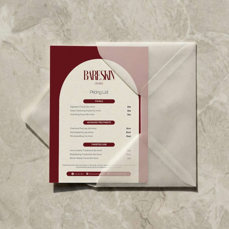 Plantilla de lista de precios / Lista de precios de esteticista Canva editable / imprimible Menú de servicios de salón de belleza y spa médico / Menú de spa y tratamientos faciales imagen 2