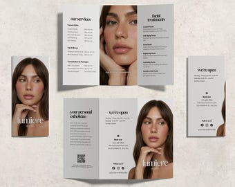 Plantilla de folleto tríptico para esteticista / Folleto de spa médico / Plantilla de cuidado de la piel / Plantilla de lista de precios de salón de belleza / Volante de esteticista
